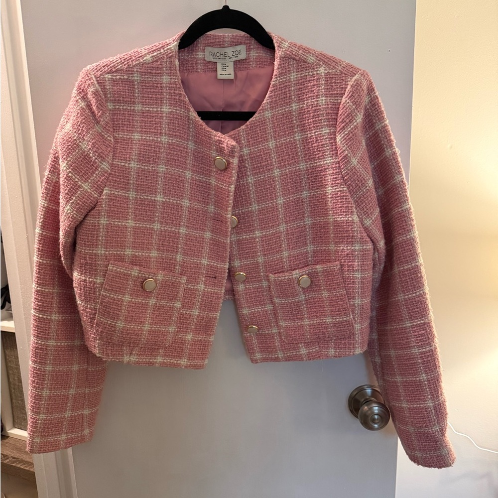 Rachel Zoe Women's Pink Plaid Tweed Jacket